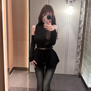 上衣高级感短款 针织衫 露肩春秋 女秋冬内搭2025新款 M900高领打底衫