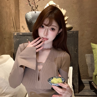 内搭上衣2025新款 女秋冬长袖 V领体恤小个子穿搭 打底衫 M900针织衫