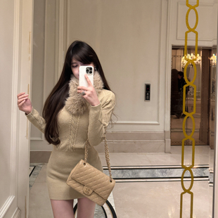 M900连衣裙2025新款 卡其内搭配大衣气质针织 女秋冬裙子包臀裙冬季