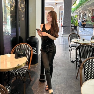 子九分裤 M900黑色牛仔裤 裤 高腰小脚2025新款 小个子紧身 女夏天薄款