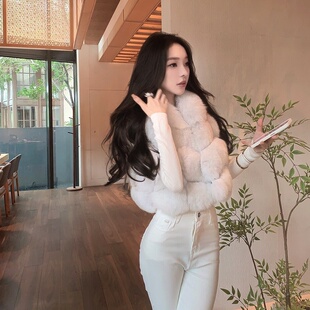 毛茸茸连帽 毛毛外套狐狸毛白小个子短款 M900皮草马甲女款 2025新款