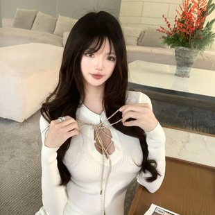 上衣 辣妹内搭长袖 M900针织打底衫 女秋冬设计感绑带气质温柔风修身