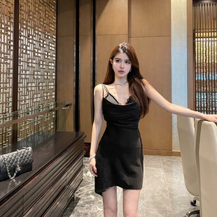 M900黑色连衣裙小黑裙2025新款 裙子女夏吊带裙显瘦性感包臀裙