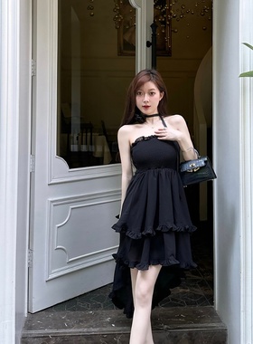 M900黑色连衣裙女夏季裙子2026新款小黑裙小个子性感气质显瘦抹胸