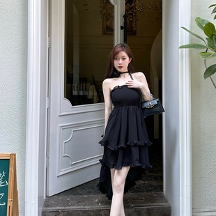 M900黑色连衣裙女夏季 小黑裙小个子性感气质显瘦抹胸 裙子2025新款