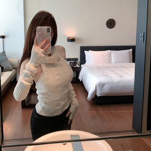 露肩气质小个子 设计感女秋冬短款 M900高领毛衣背心2025新款 打底衫