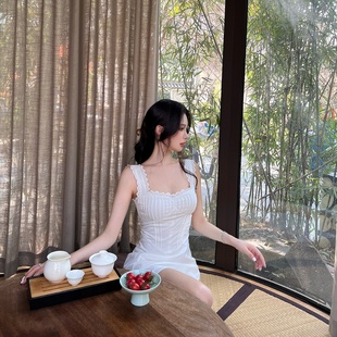 白色裙子夏季 M900吊带连衣裙2025新款 气质小个子显瘦海边度假性感
