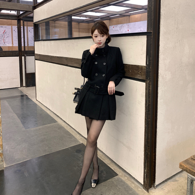 M900黑色大衣女外套秋早秋毛呢高级感2025年新款中长款小个子穿搭