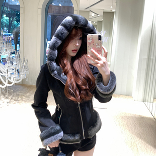 洋气小个子 毛绒时尚 M900外套女秋冬2025年新款 羽绒内胆黑色短款