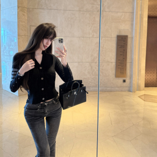 百搭薄款 春秋短款 v领白时尚 秋季 M900针织开衫 修身 外套女2025新款