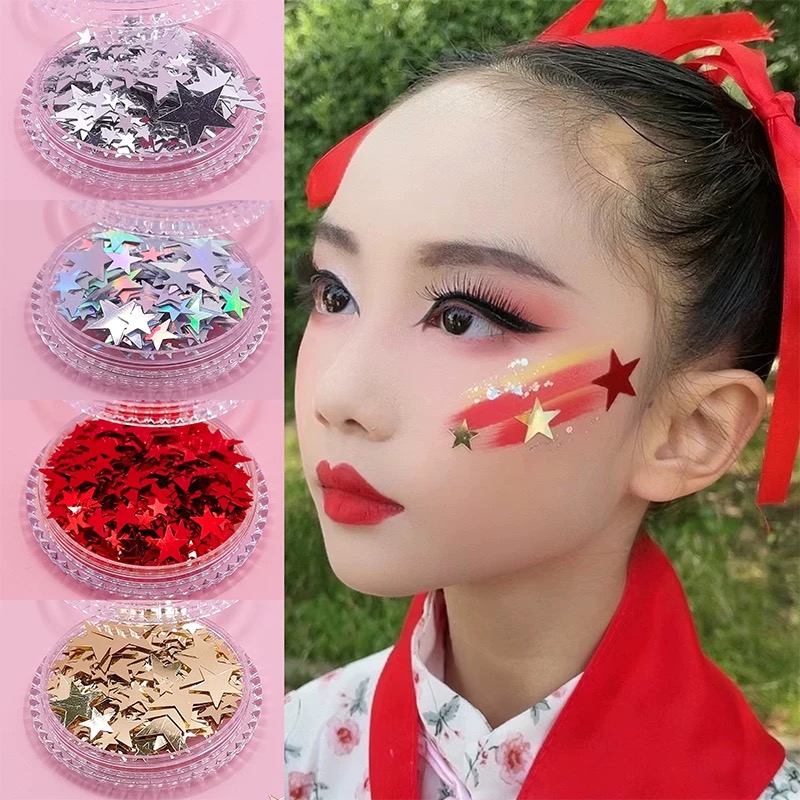 贴脸五角星眼部眼妆亮片红色金色街舞体操儿童舞台表演妆容额头贴