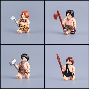 MOC中古部落原始人积木军事士兵UV人仔武器食物长矛玩具艺小生