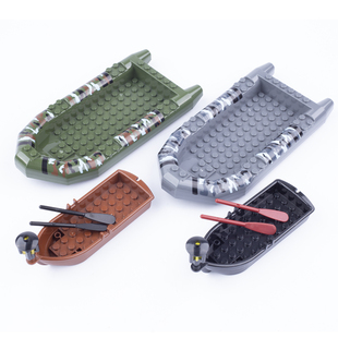 兼容人仔配件军事载具船橡皮划艇冲锋舟救生小船拼插积木玩具