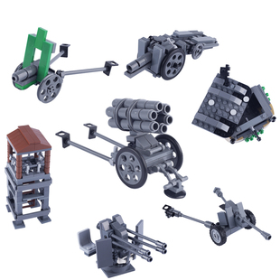 军事武器集合榴弹步兵炮火箭炮哨岗瞭望塔基地防御小颗粒积木玩具