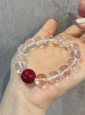 (送证书)白水晶搭配原矿朱砂手串新年手链女友礼物文艺复古手工串