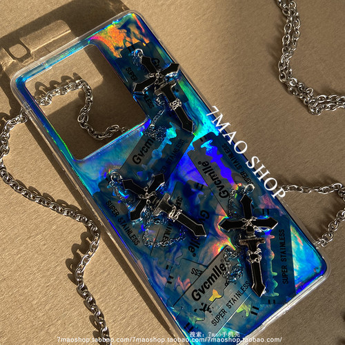 吸睛蓝色刀片十字架适用iphone16promax 14 15暗黑风手机壳小米13