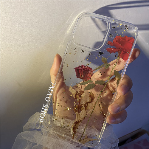 干枯红玫瑰花适用苹果手机壳