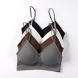 冰丝美背内衣三角杯光面小胸显大聚拢文胸加厚胸垫少抹胸打底吊带