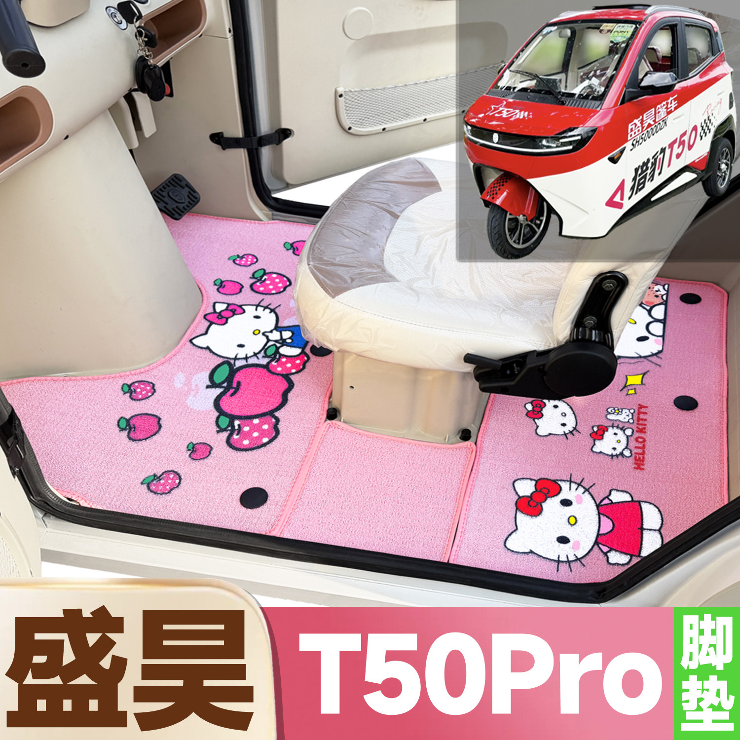 盛昊T50Pro专用卡通图案低速电动三轮车防水全覆盖雪尼丝圈脚垫