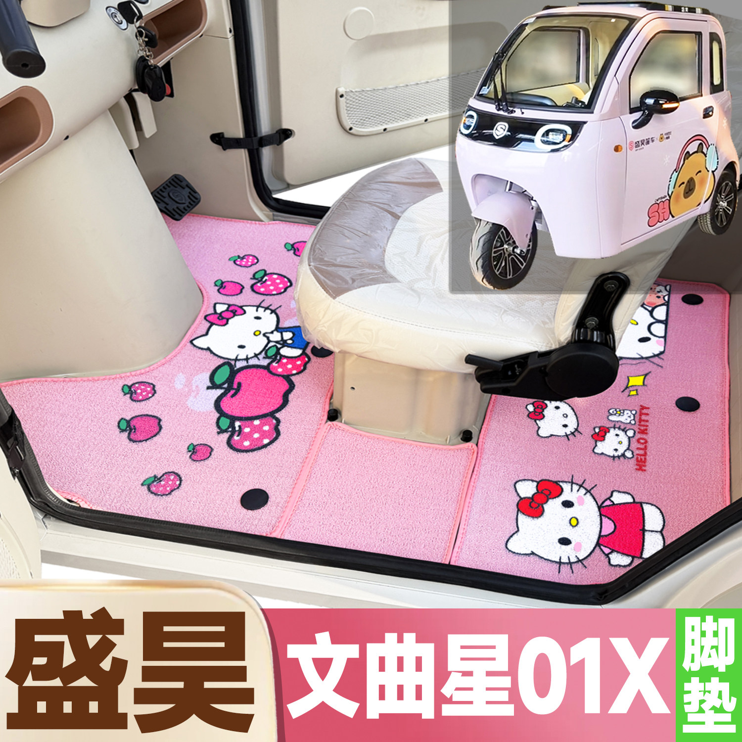 盛昊文曲星01X专用卡通图案低速三轮车防水全覆盖雪尼丝圈脚垫