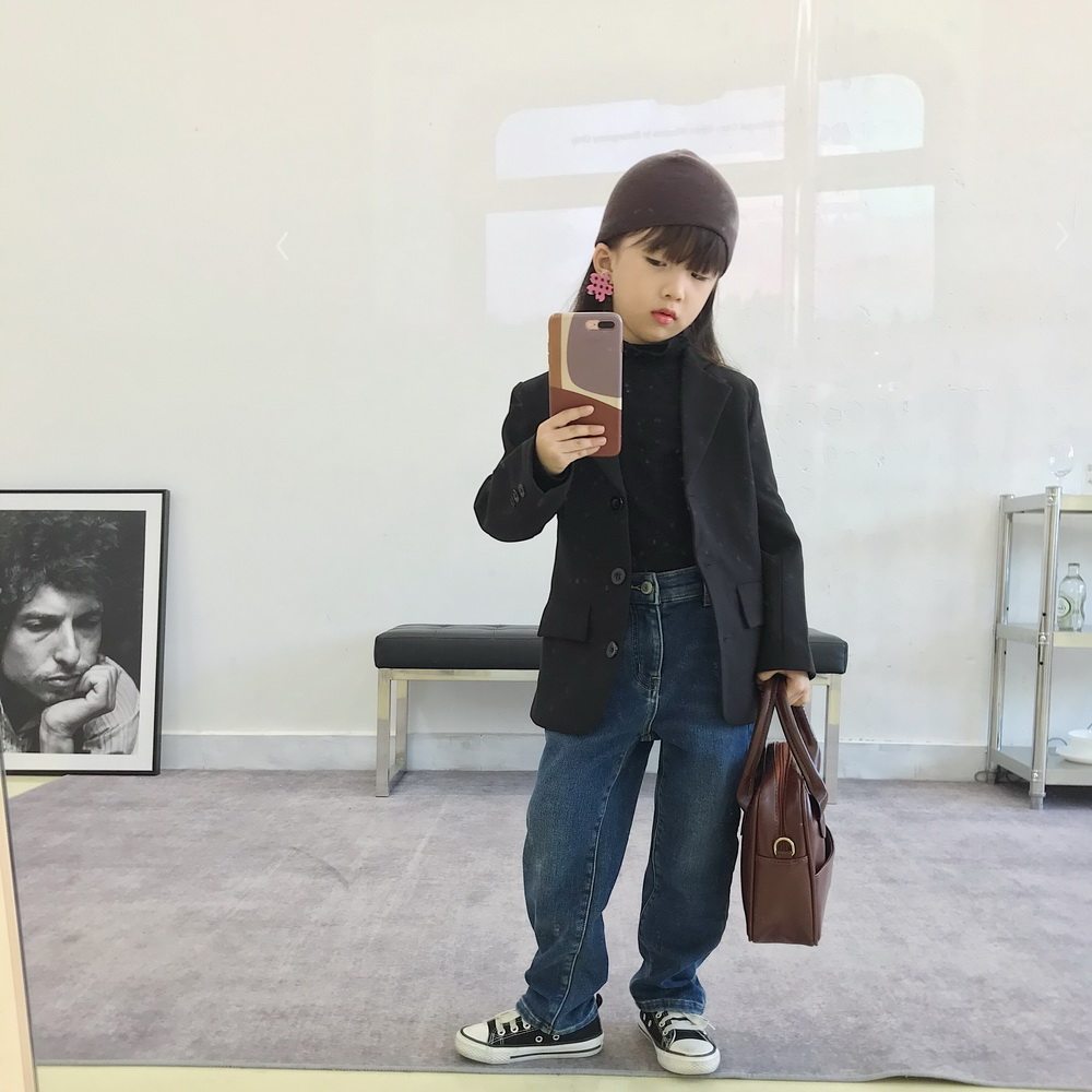豆丁奇遇儿童黑色外套洋气帅气英伦风韩版女休闲秋冬毛呢潮小西装