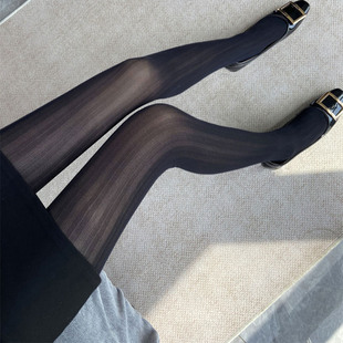 微透肉打底连裤袜显瘦竖条小众暗竖纹半透肤气质黑色厚丝袜女2025