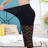 蕾丝网纱薄夏七分 女弹力胖mm加肥加大高腰带安全裤 外穿大码 打底裤