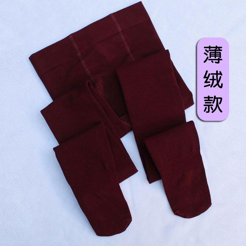 高级酒红色加薄绒连裤袜女