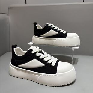 潮牌鞋子男潮鞋百搭新款轻便板鞋布面透气休闲鞋系带厚底增高男鞋