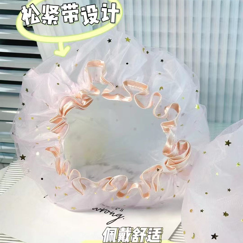 可爱双层蕾丝加厚防水防尘浴帽