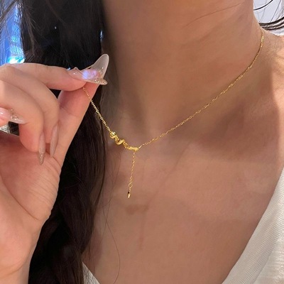 古法黄金卷卷灵蛇项链女沙金灵动细链生肖蛇锁骨链护身符礼物