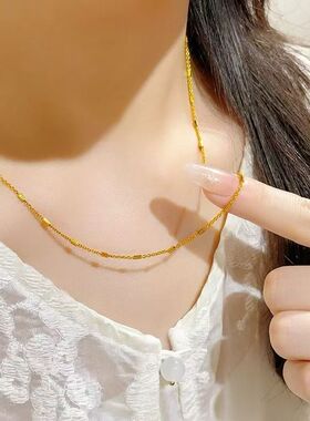 24K沙金o字节节链小众设计感不掉色项链通勤百搭气质女款锁骨链