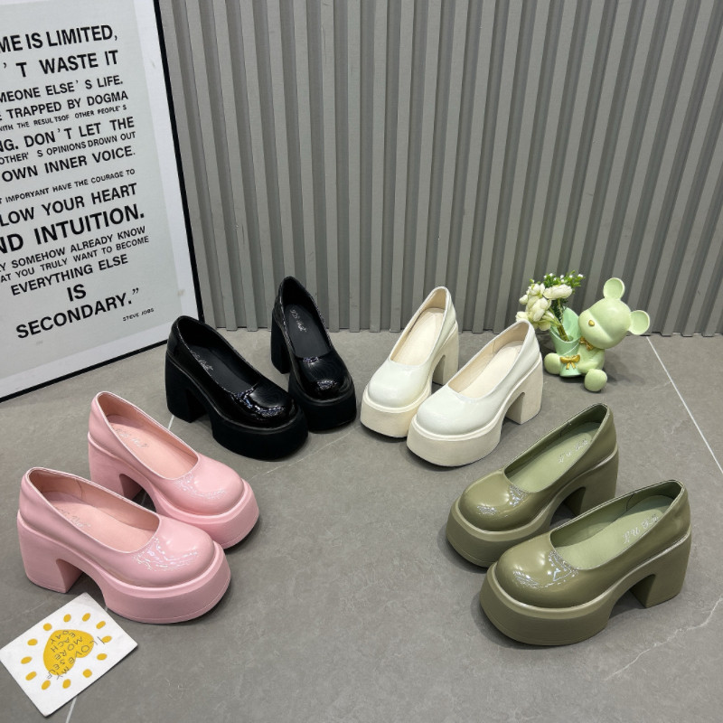 欧货时尚简约糖果色9cm超高跟单鞋2025春新款厚底粗跟一脚蹬女鞋