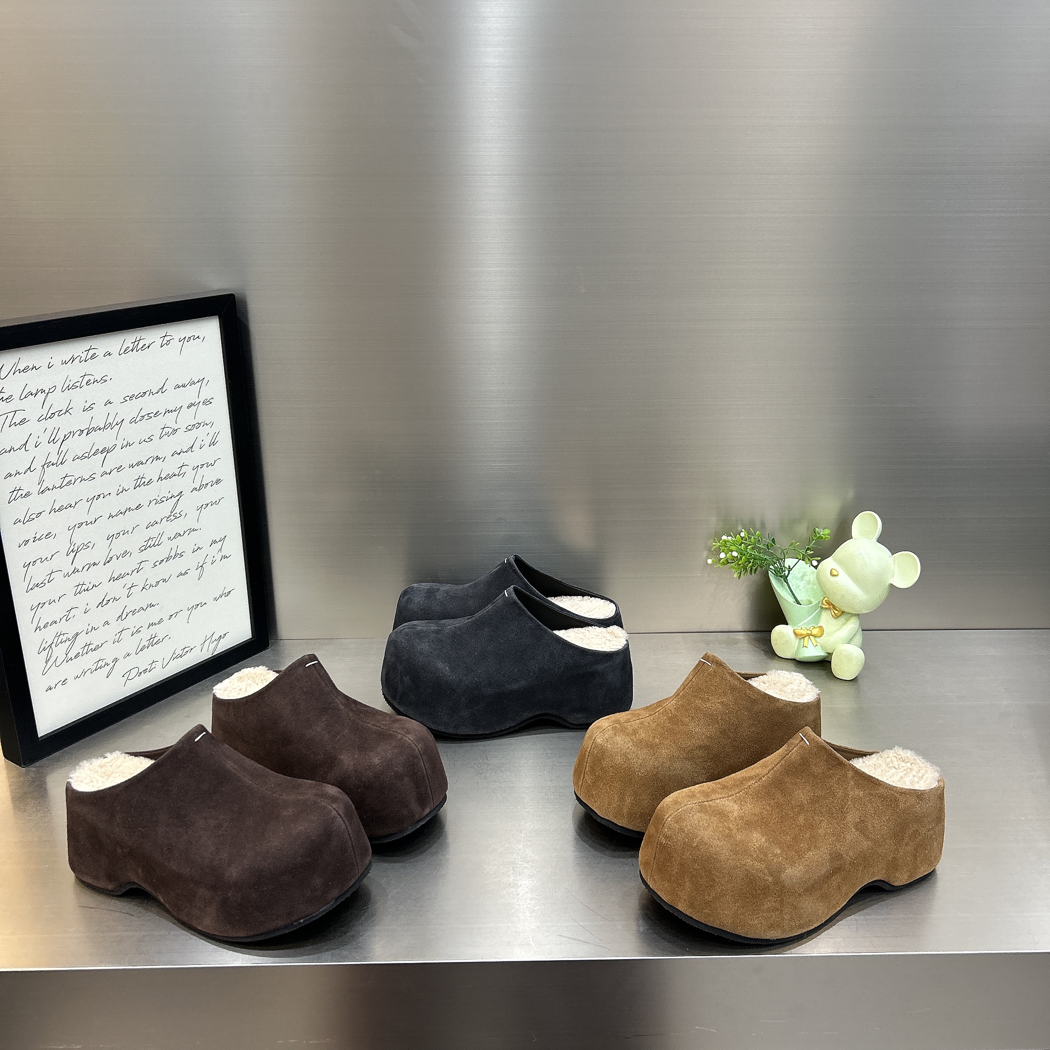 2025新款秋冬加绒反毛皮真皮圆头内增高平底女半拖卷卷毛垫ins潮