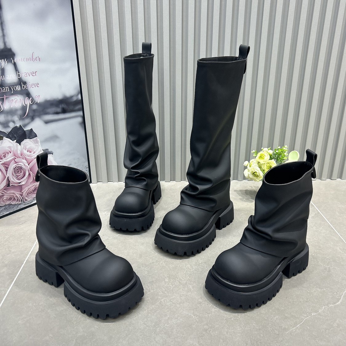 2024新款韩版小众设计裤管靴女时尚百搭高靴炸街厚底圆头短靴子潮,女鞋,马丁靴,淘宝优惠券,粉丝福利购,淘宝优惠卷