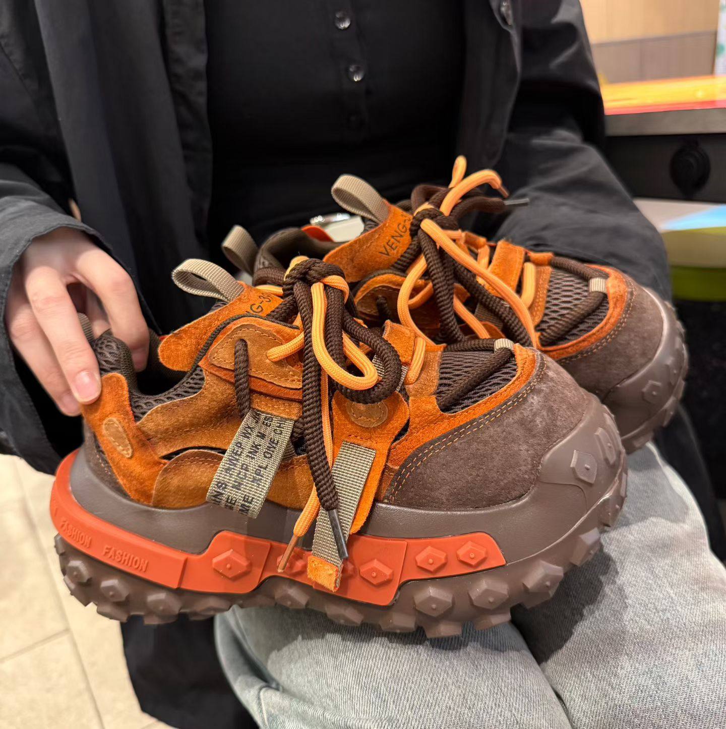 厚底爆款百搭橘色老爹鞋女款2026春季新款增高松糕炸街休闲运动鞋