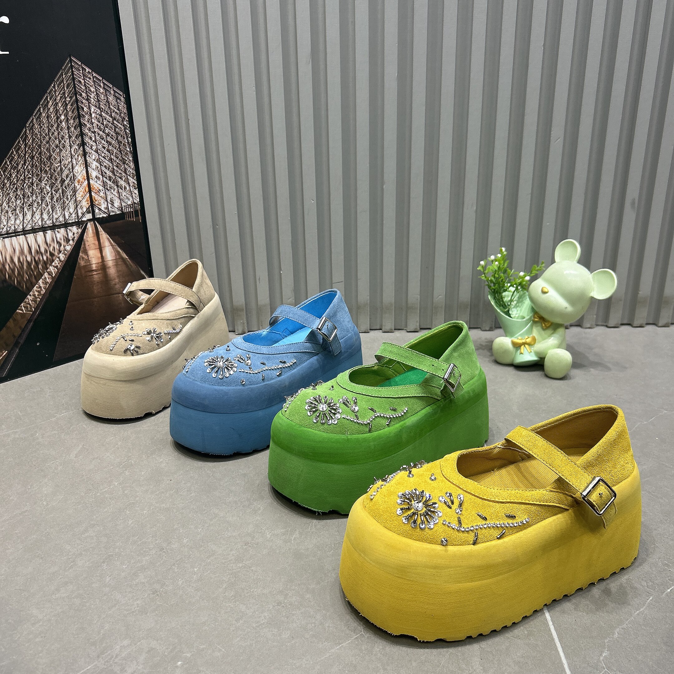 重工串珠玛丽珍鞋2026新款真皮8cm厚底松糕鞋女鞋小个子增高休闲