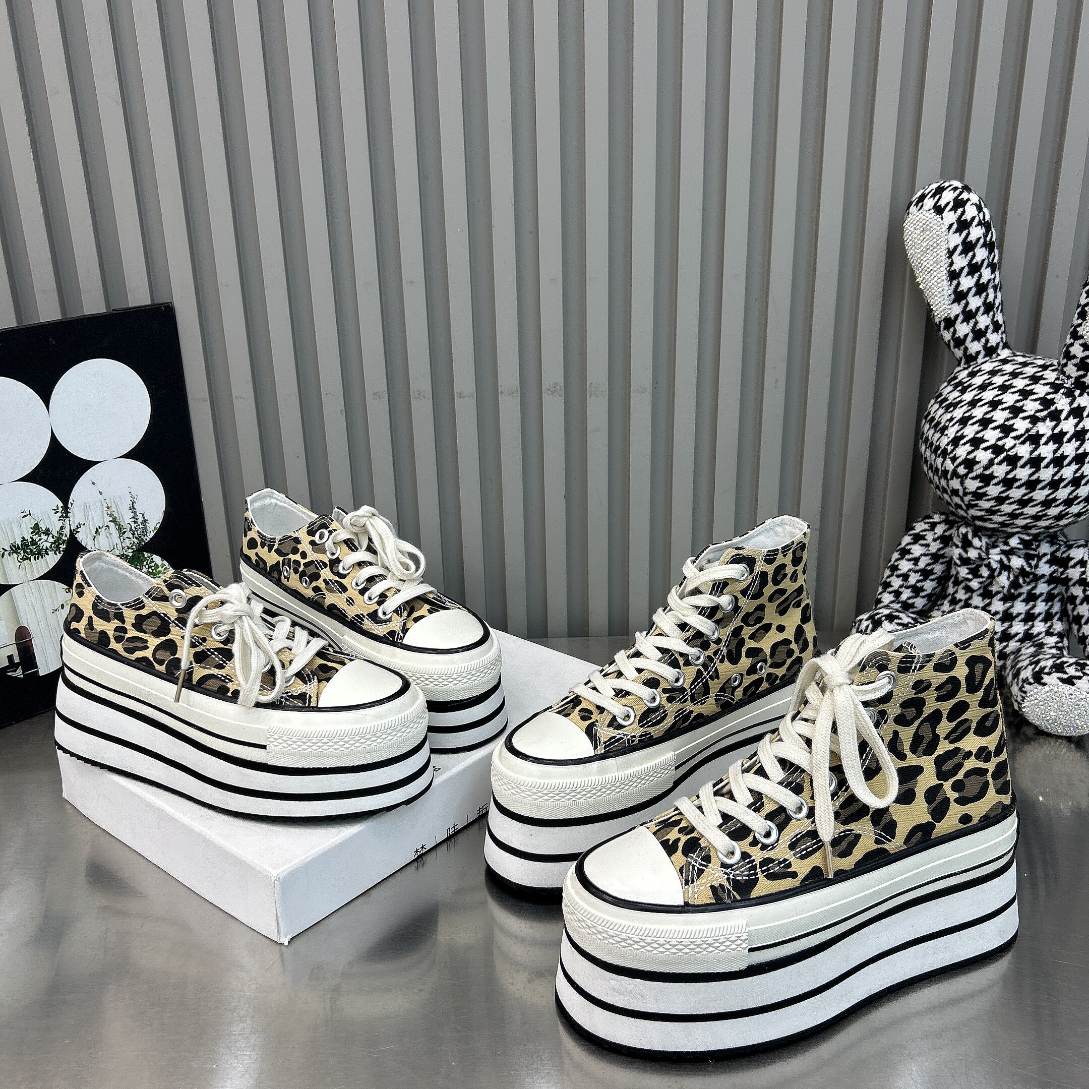 2026春季新款豹纹厚底松糕鞋布鞋板鞋增高休闲运动鞋百搭增高女鞋