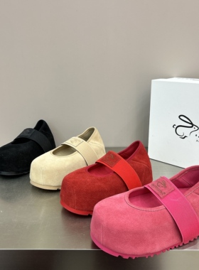 2026勃肯真皮磨砂皮一字带松紧玛丽珍鞋女气质圆头内增高浅口单鞋