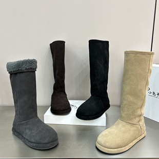 真皮款新款牛反毛皮颗粒毛毛雪地靴女高筒长靴棉鞋平地直筒套筒靴