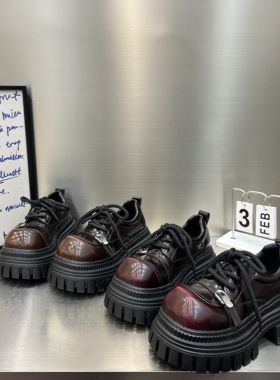 欧货擦色系带JK小皮鞋乐福鞋厚底松糕走秀三层底小个子女鞋潮