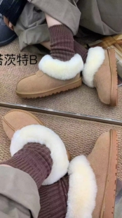 塔茨特雪地靴女款真皮羊毛口及踝裸靴短筒平底加绒加厚保暖冬季