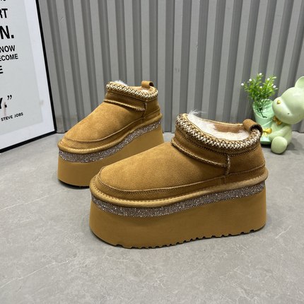 欧货爆款7cm厚底雪地靴增高及踝钻底加绒棉鞋2025新款小个增高鞋