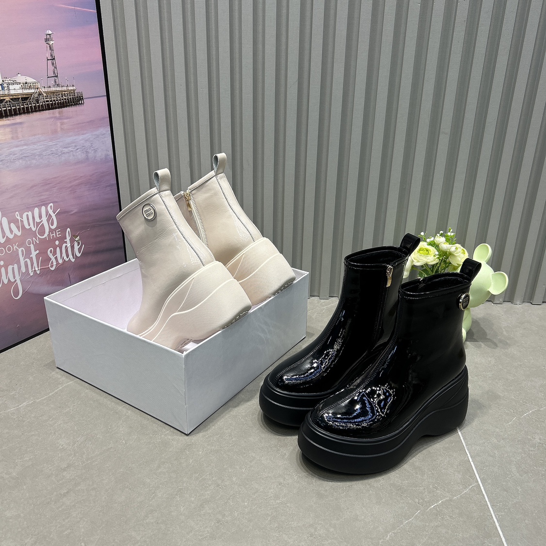 加绒保暖厚底坡跟短靴