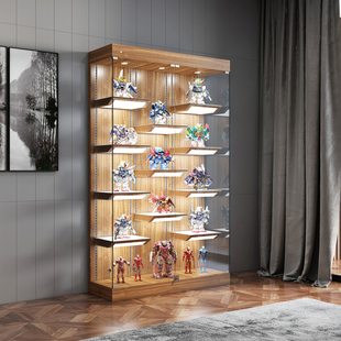 定做家用手办展示柜实木动漫模型奖杯玻璃展柜带灯产品橱窗玻璃柜
