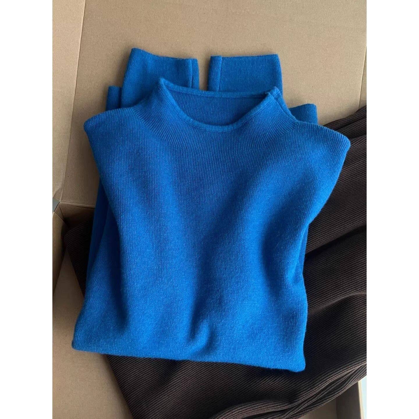 高质感巨显白针织毛衣女秋冬叠穿立领内搭上衣韩版百搭通勤打底衫