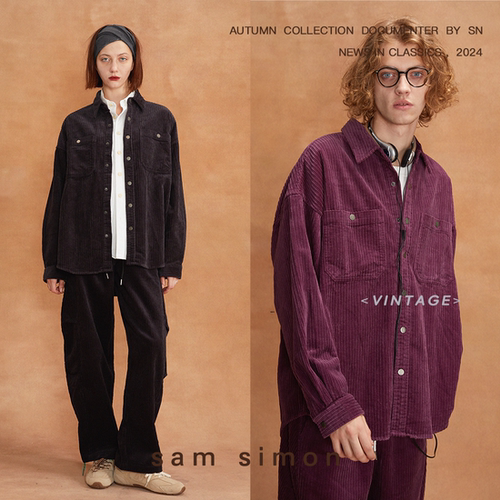 sam simon/24新品中古宽坑条手工磨破休闲卫衣卫裤套装男女同款