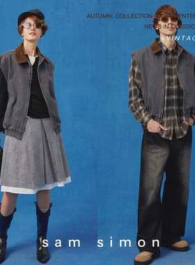 sam simon/Demin秋季复古摩登zhong磅水洗中古牛仔马甲男女同款