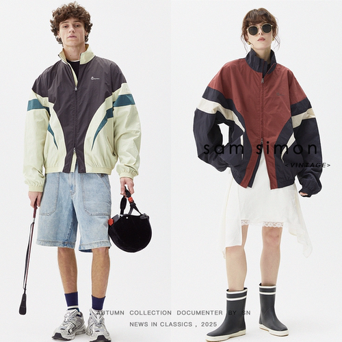 sam simon /25春季新品sporty四季可穿户外风撞色立领夹克外套