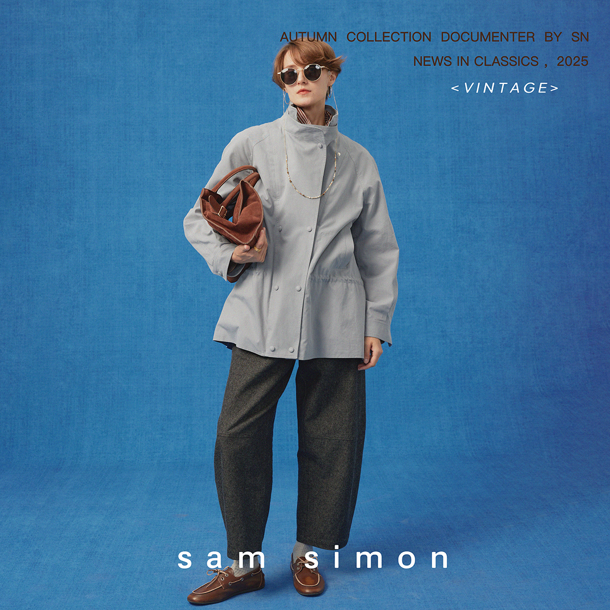 sam simon/【秋日序章】双层门襟多领型质感棉中长款风衣外套女